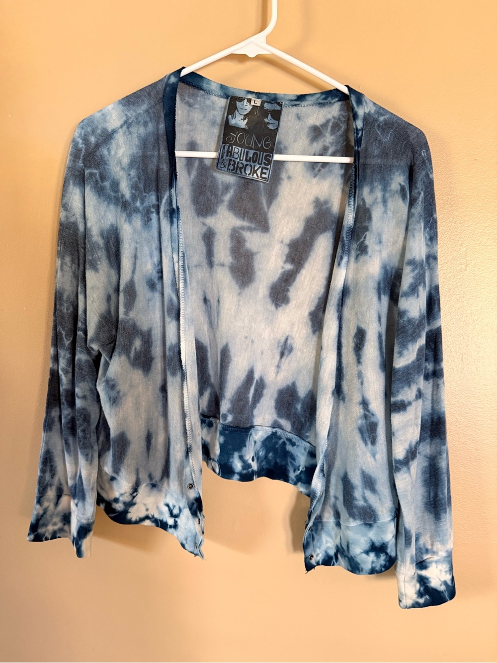 Young Fabulous & Broke Carmen Tie Dye Kimono Cardigan Blue White L